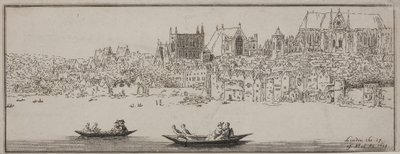 View of Westminster Abbey and the Palace of Westminster from the River Thames with boats in the foreground, c.1750 by English School